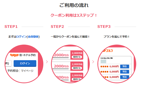 じゃらんゴルフのクーポン案内画面